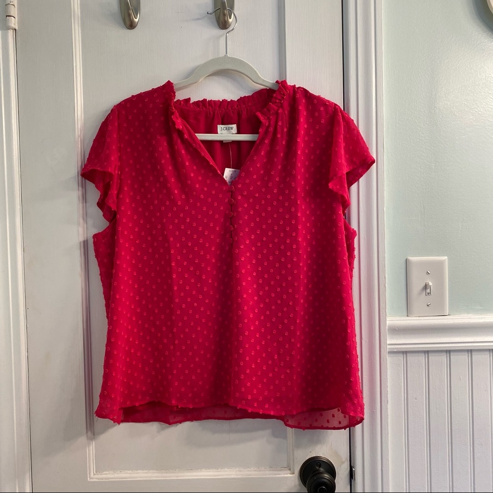 J. Crew Factory Ruffleneck top in clipdot • Pink • Size XL